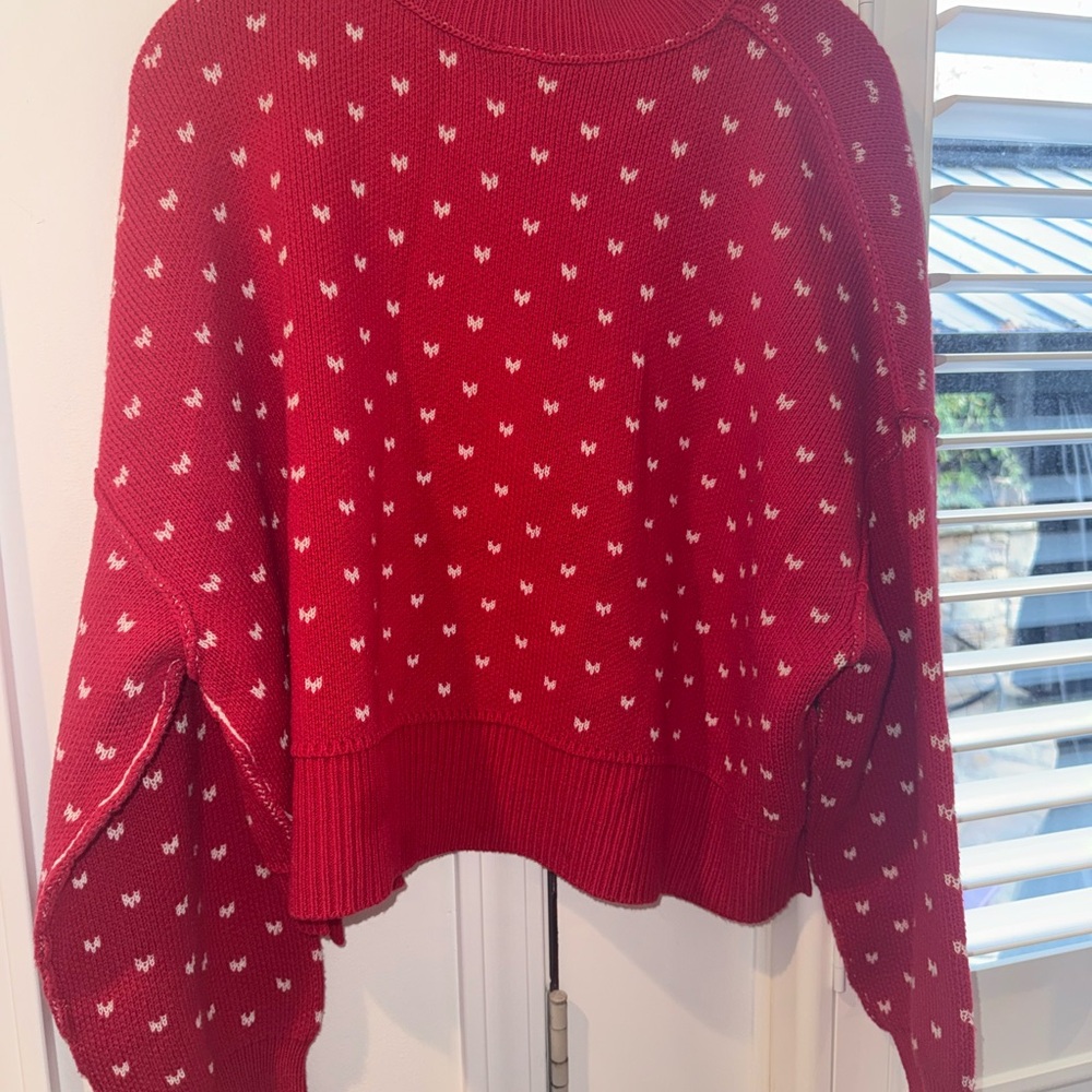 Free People Red and White Patterned Sweater